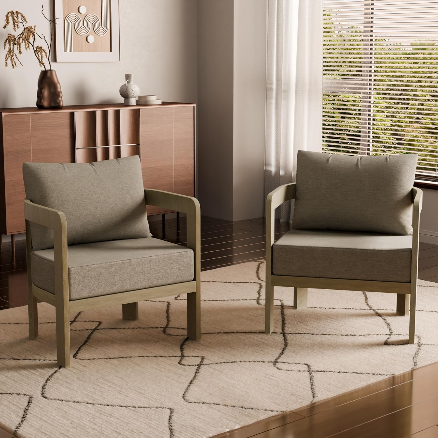 2Pcs Patio Armchairs, Brown