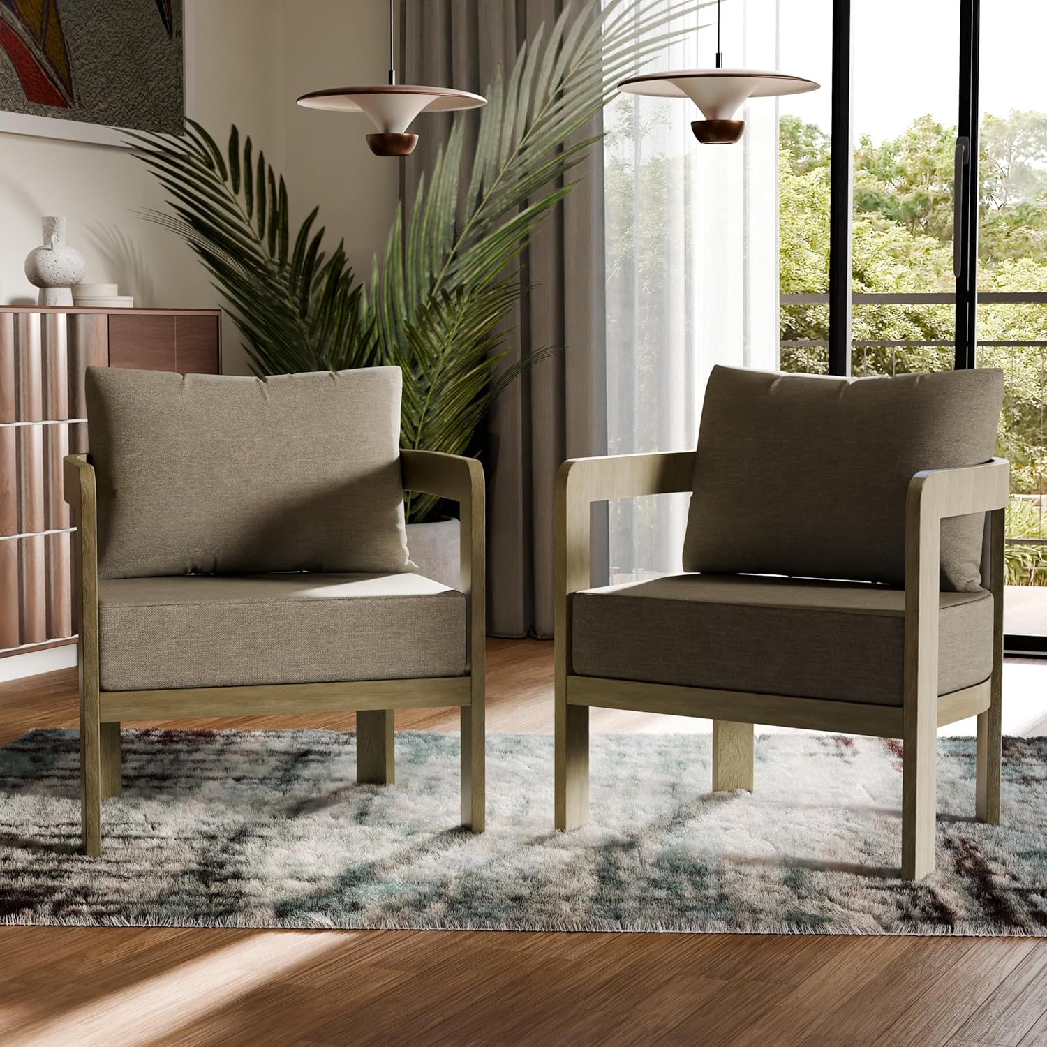 2Pcs Patio Armchairs, Brown