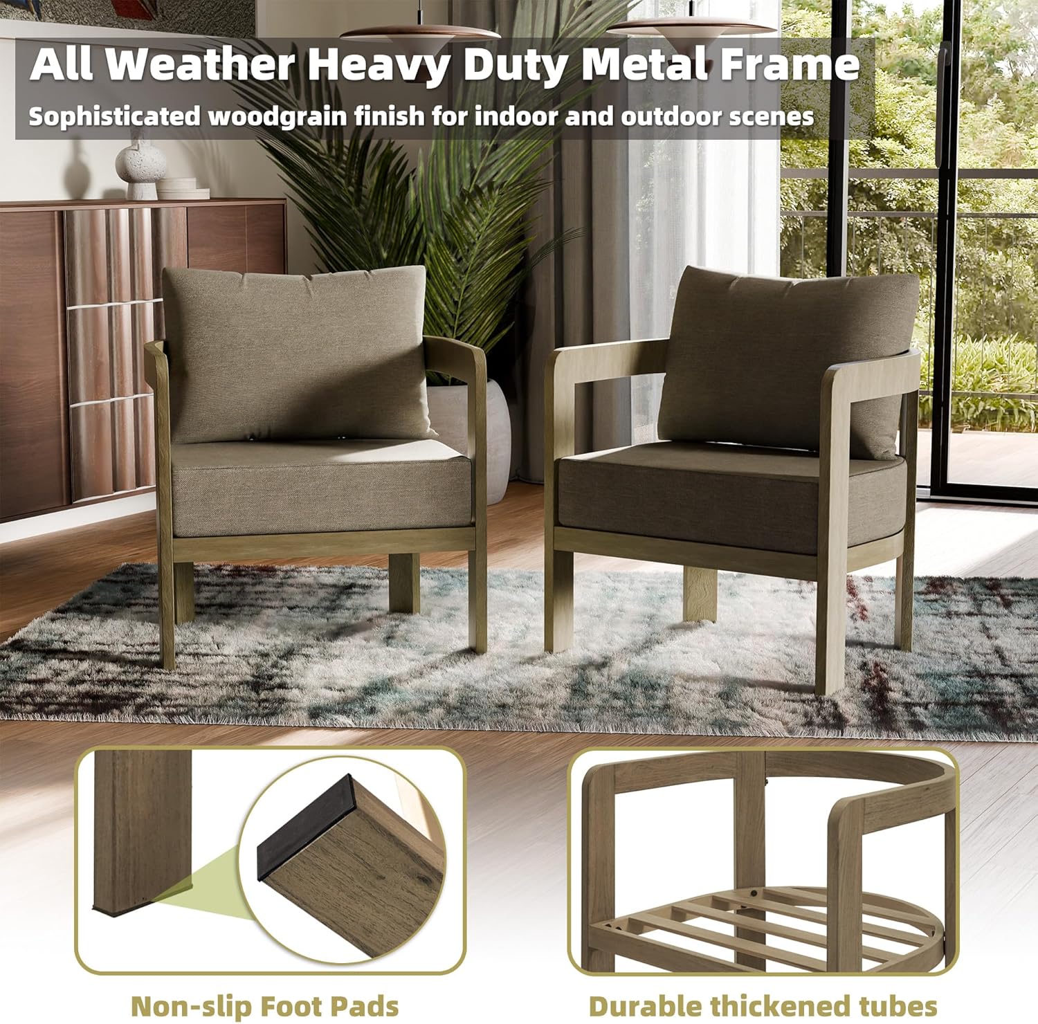 2Pcs Patio Armchairs, Brown