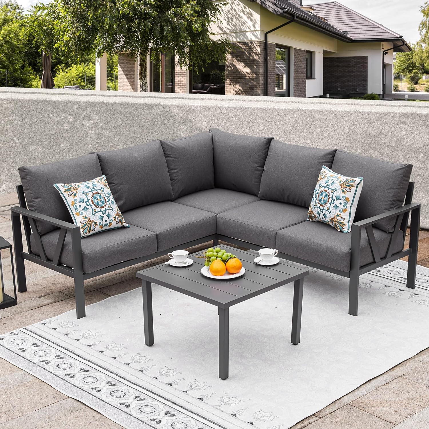 6 Pieces Outdoor Couch Sectional, Grey