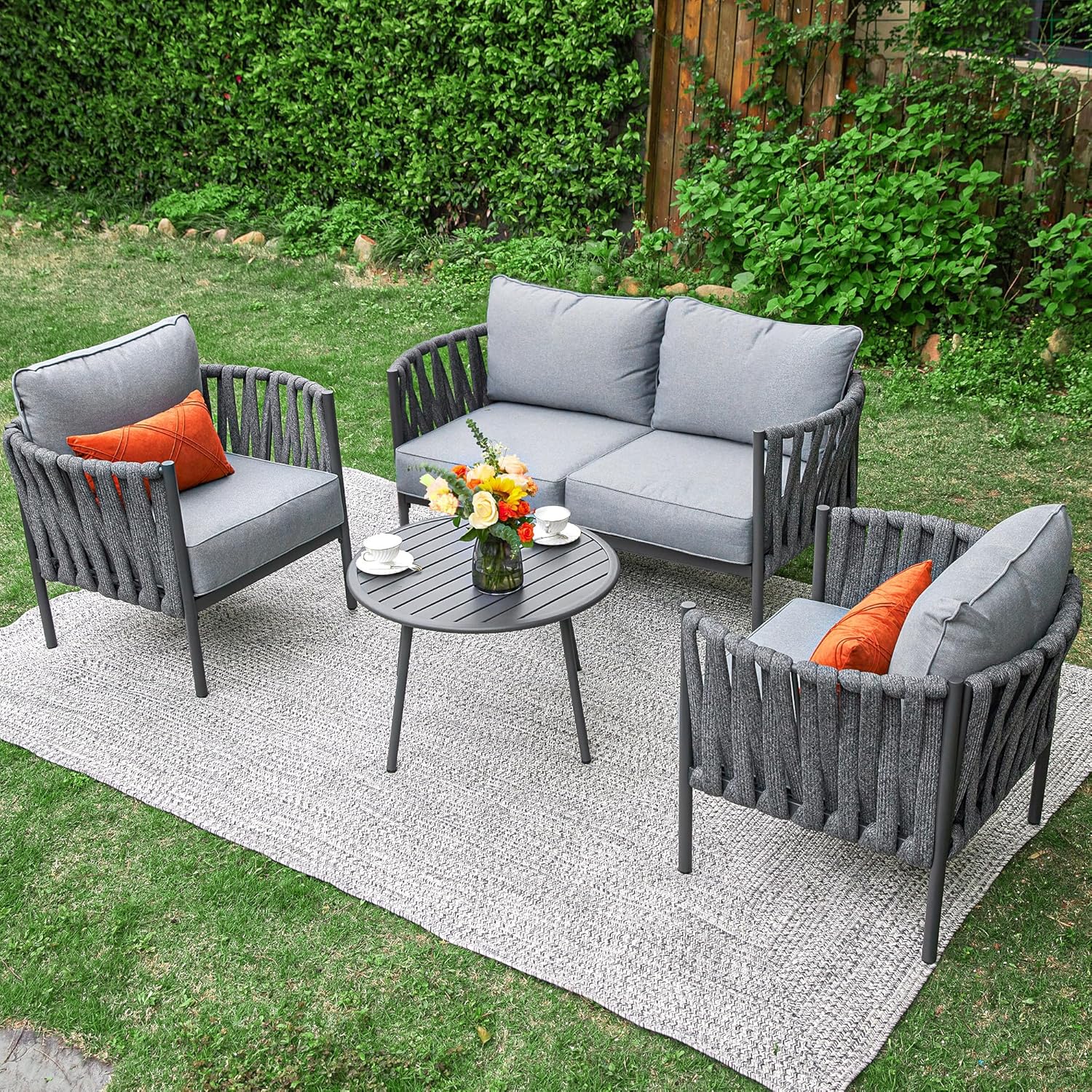 Modern 4 Piece Patio Furniture Set, Gray