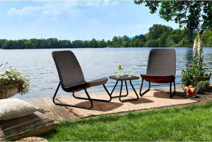 3 Piece Resin Wicker Patio Furniture Set with Side Table and Outdoor Chairs Dark Grey