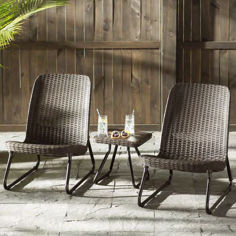 3 Piece Resin Wicker Patio Furniture Set with Side Table and Outdoor Chairs Dark Grey