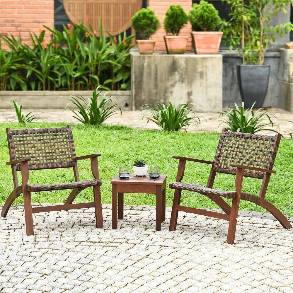 3PCS Outdoor Wooden Patio Rattan Furniture Set 