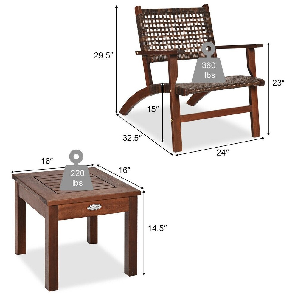 3PCS Outdoor Wooden Patio Rattan Furniture Set 