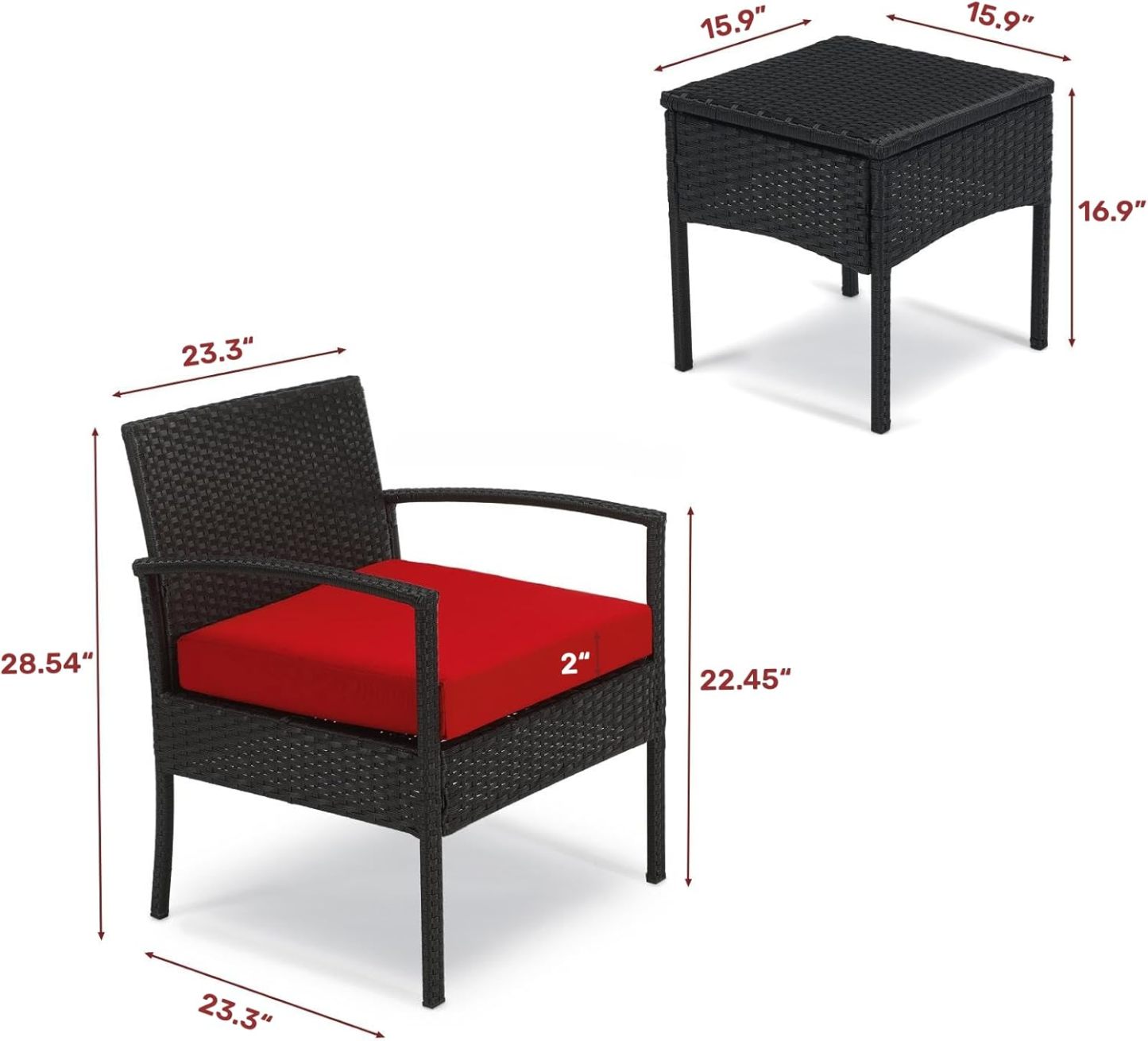 Outdoor Furniture 3 Piece Patio Set Cushions Red