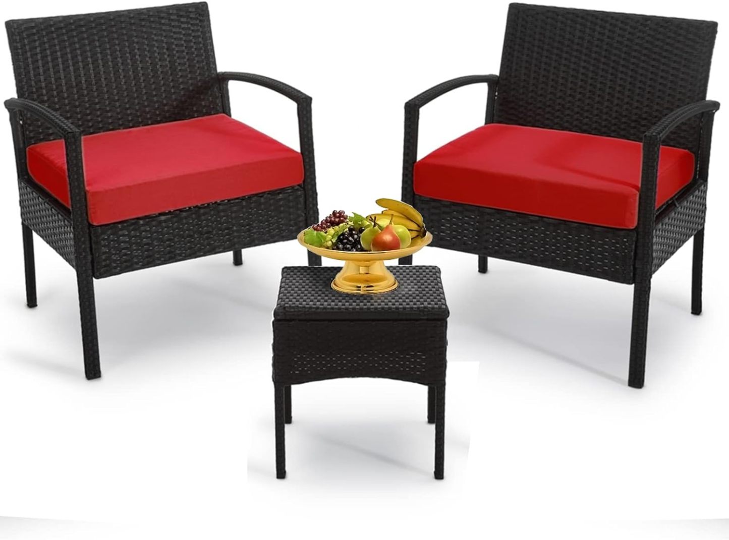 Outdoor Furniture 3 Piece Patio Set Cushions Red