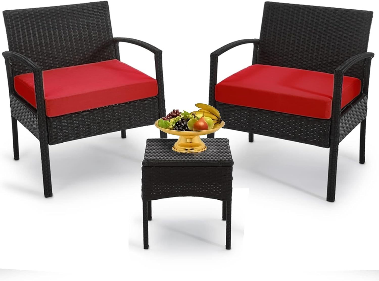 Outdoor Furniture 3 Piece Patio Set Cushions Red