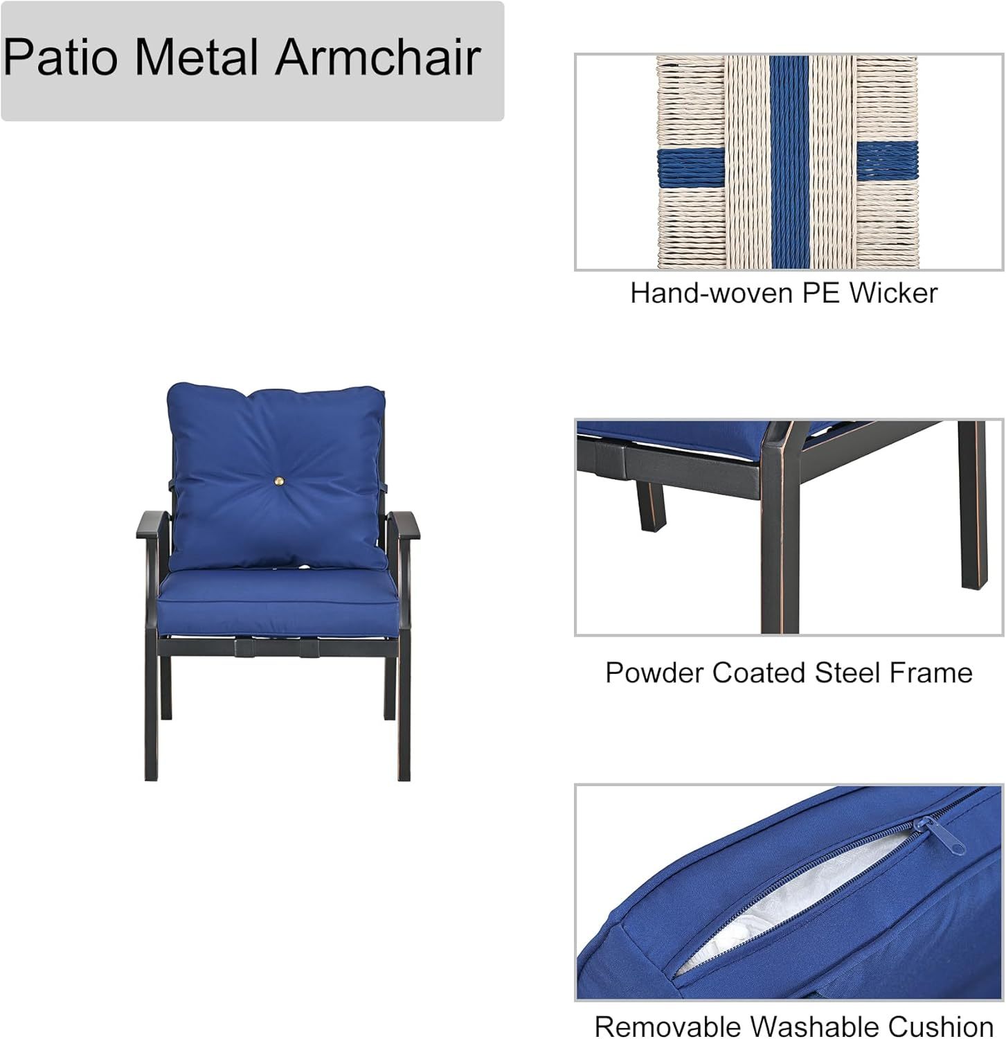 3 PCS Patio Bistro Sets, Khaki