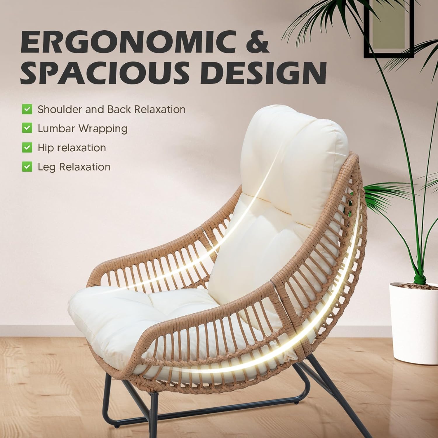 Outdoor Wicker Papasan Egg Chair with Ottoman , Beige