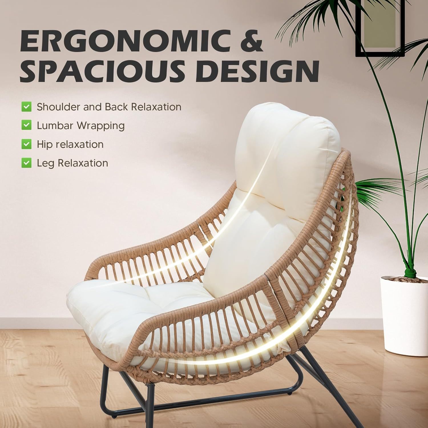 Outdoor Wicker Papasan Egg Chair with Ottoman , Beige