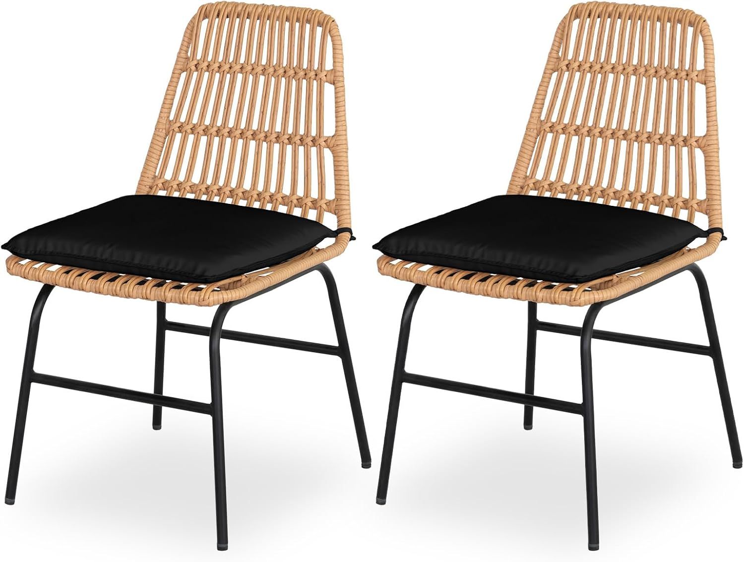 Wicker Dining Chairs Set of 2 Black