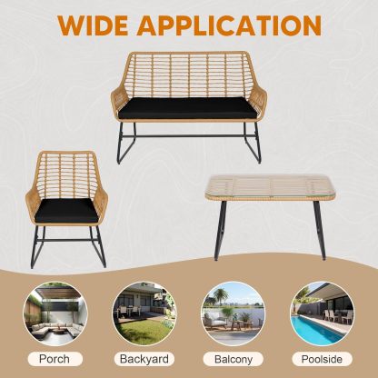 4 Piece Outdoor Wicker Patio Conversation Bistro Set, Black