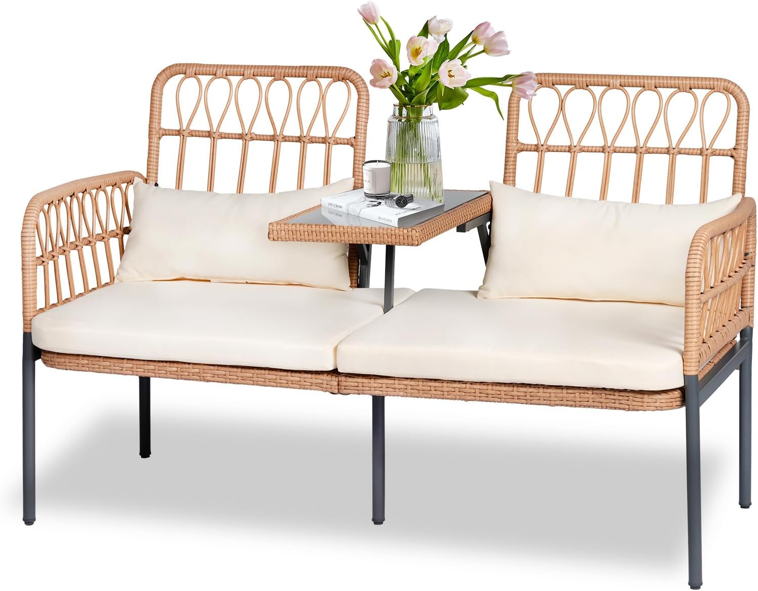 Outdoor Loveseat 2 Pieces Patio Furniture Set, Beige