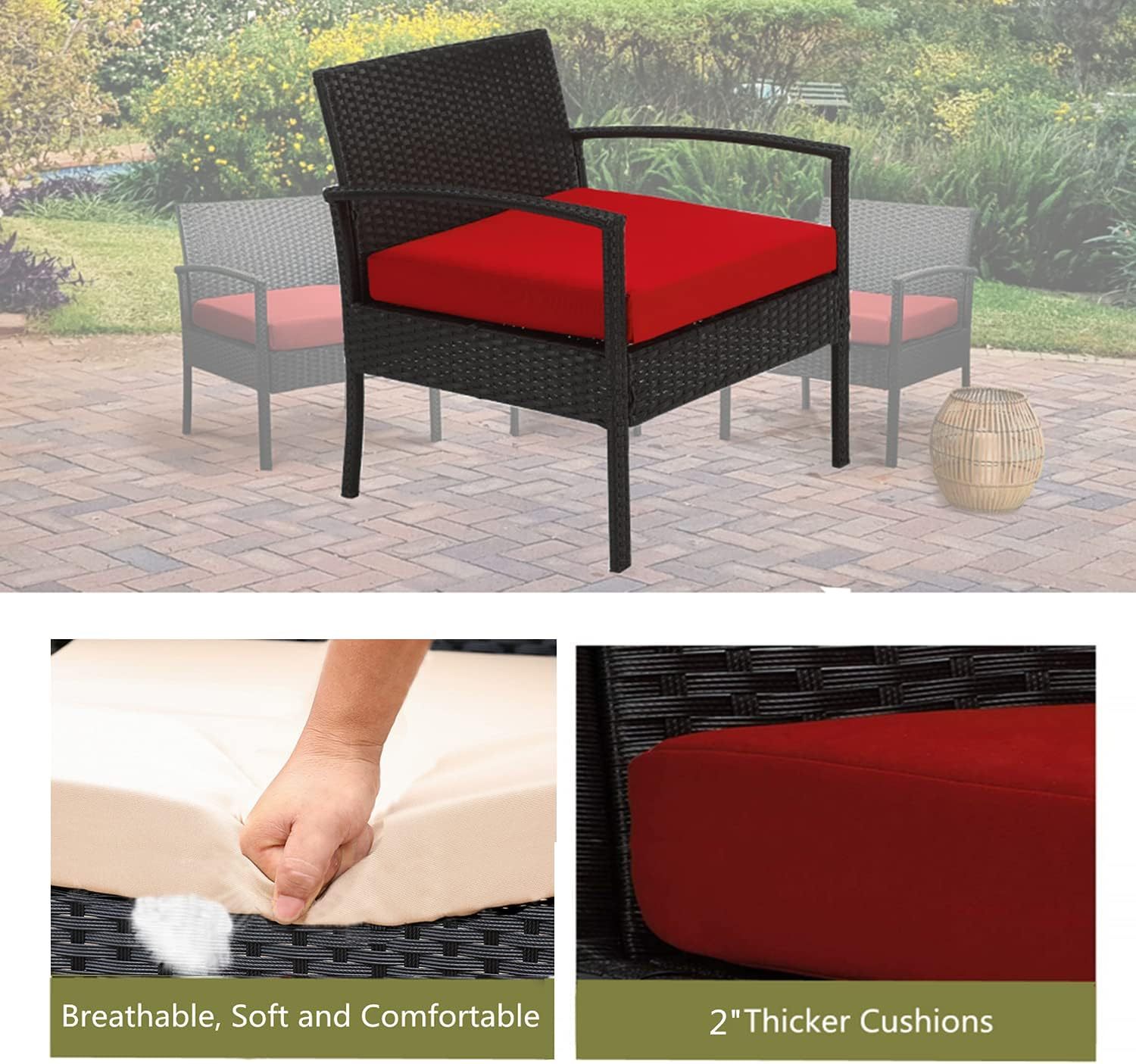 Outdoor Furniture 3 Piece Patio Set Cushions Red