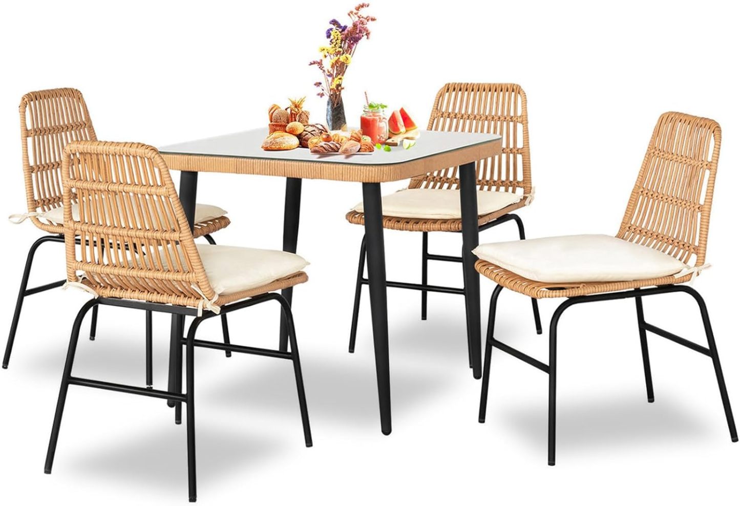 5 Piece Rattan  Outdoor Patio Dining Set,  Beige