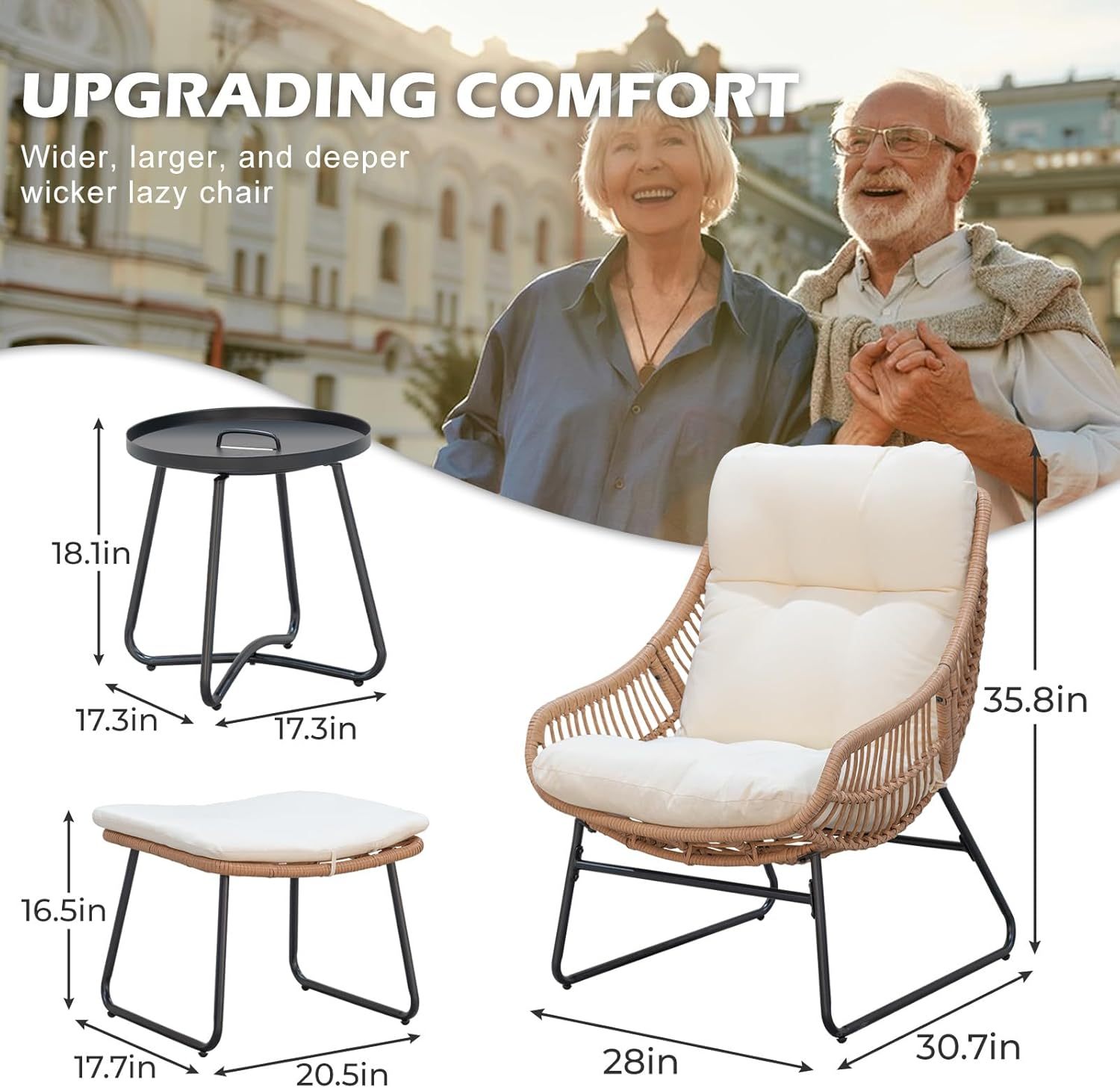 Outdoor Wicker Papasan Egg Chair with Ottoman , Beige