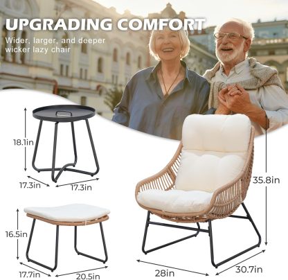 Outdoor Wicker Papasan Egg Chair with Ottoman , Beige