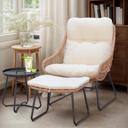Outdoor Wicker Papasan Egg Chair with Ottoman , Beige