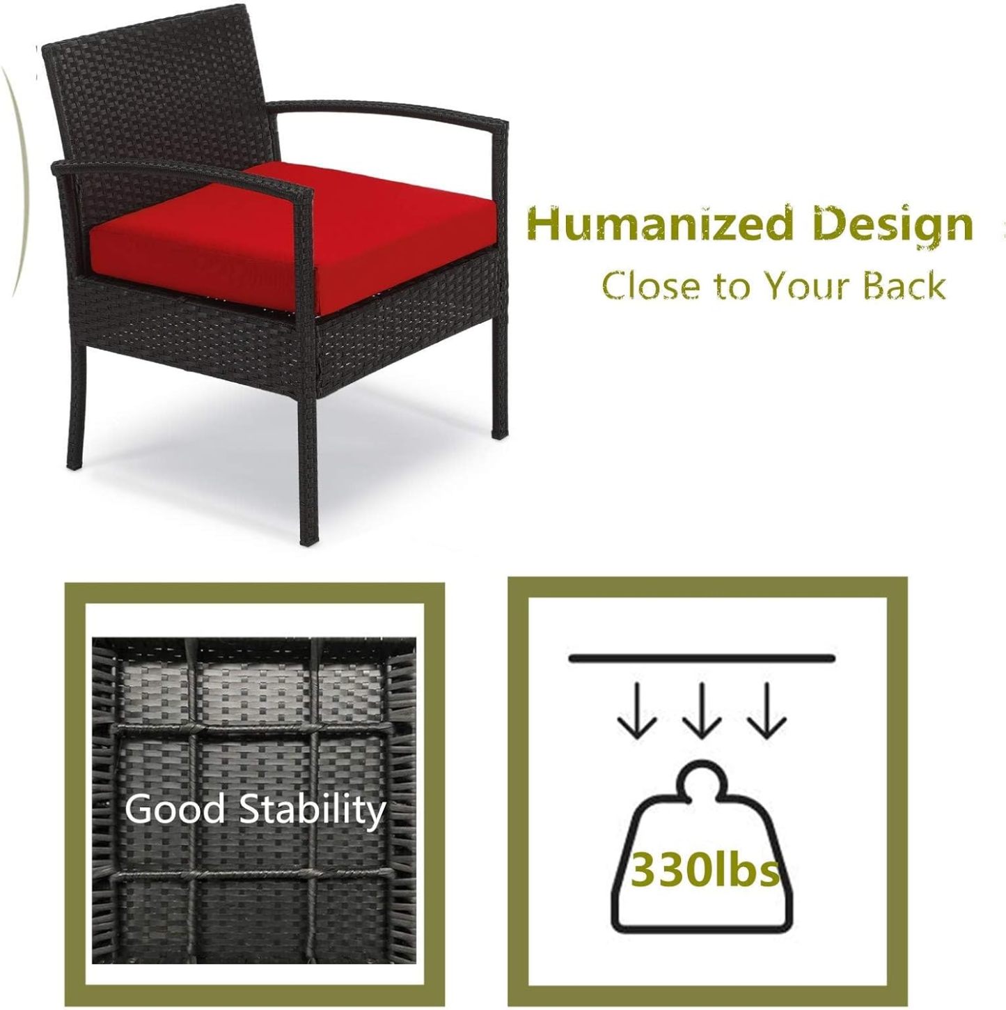 Outdoor Furniture 3 Piece Patio Set Cushions Red