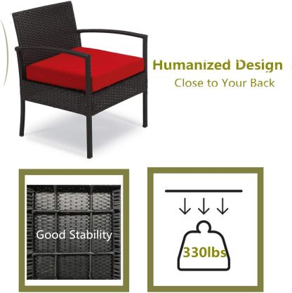 Outdoor Furniture 3 Piece Patio Set Cushions Red