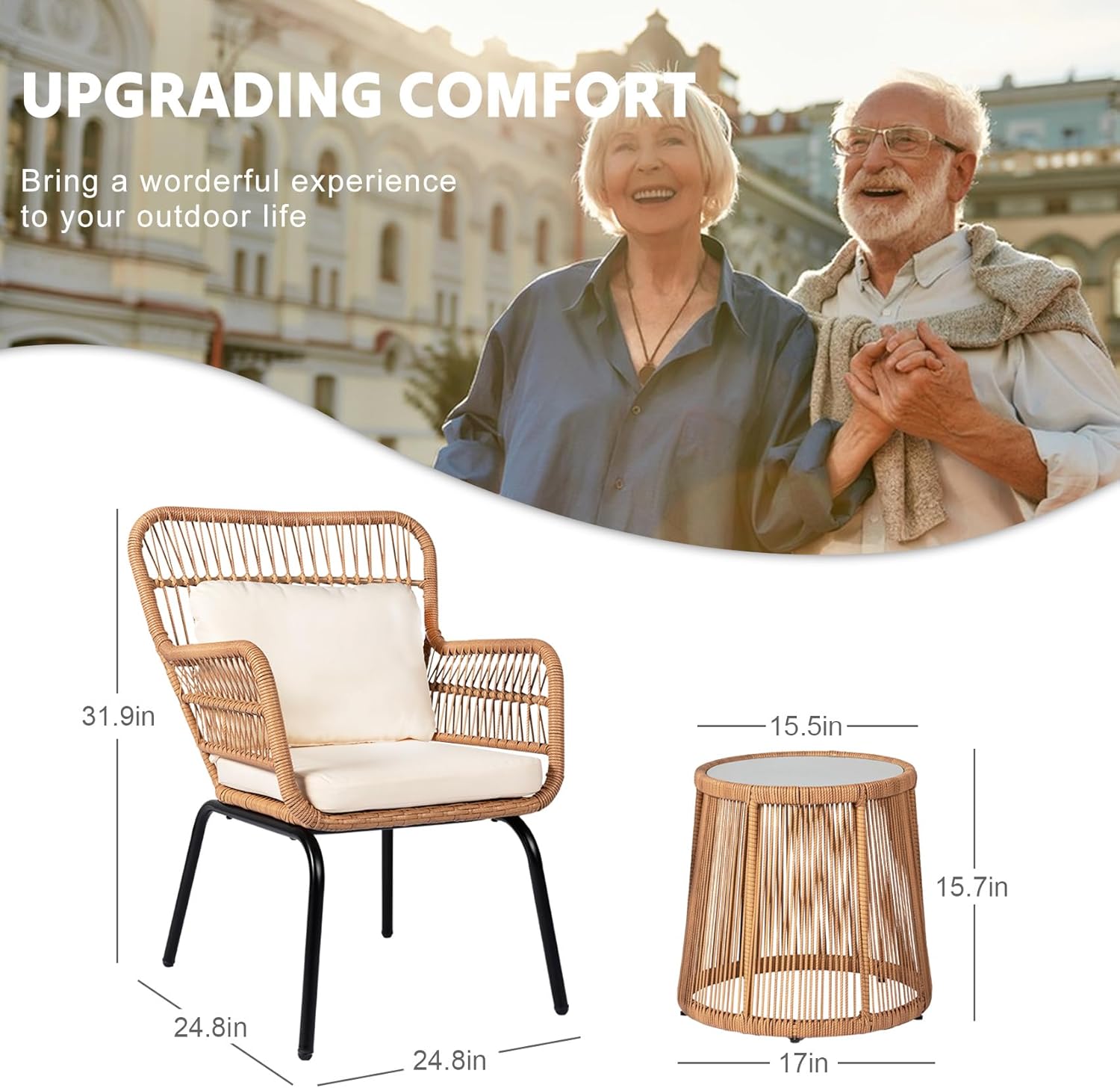 6 Pieces Patio Conversation Furniture Set, Beige