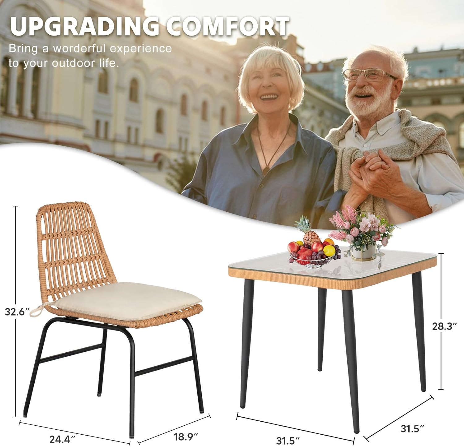 5 Piece Rattan  Outdoor Patio Dining Set,  Beige