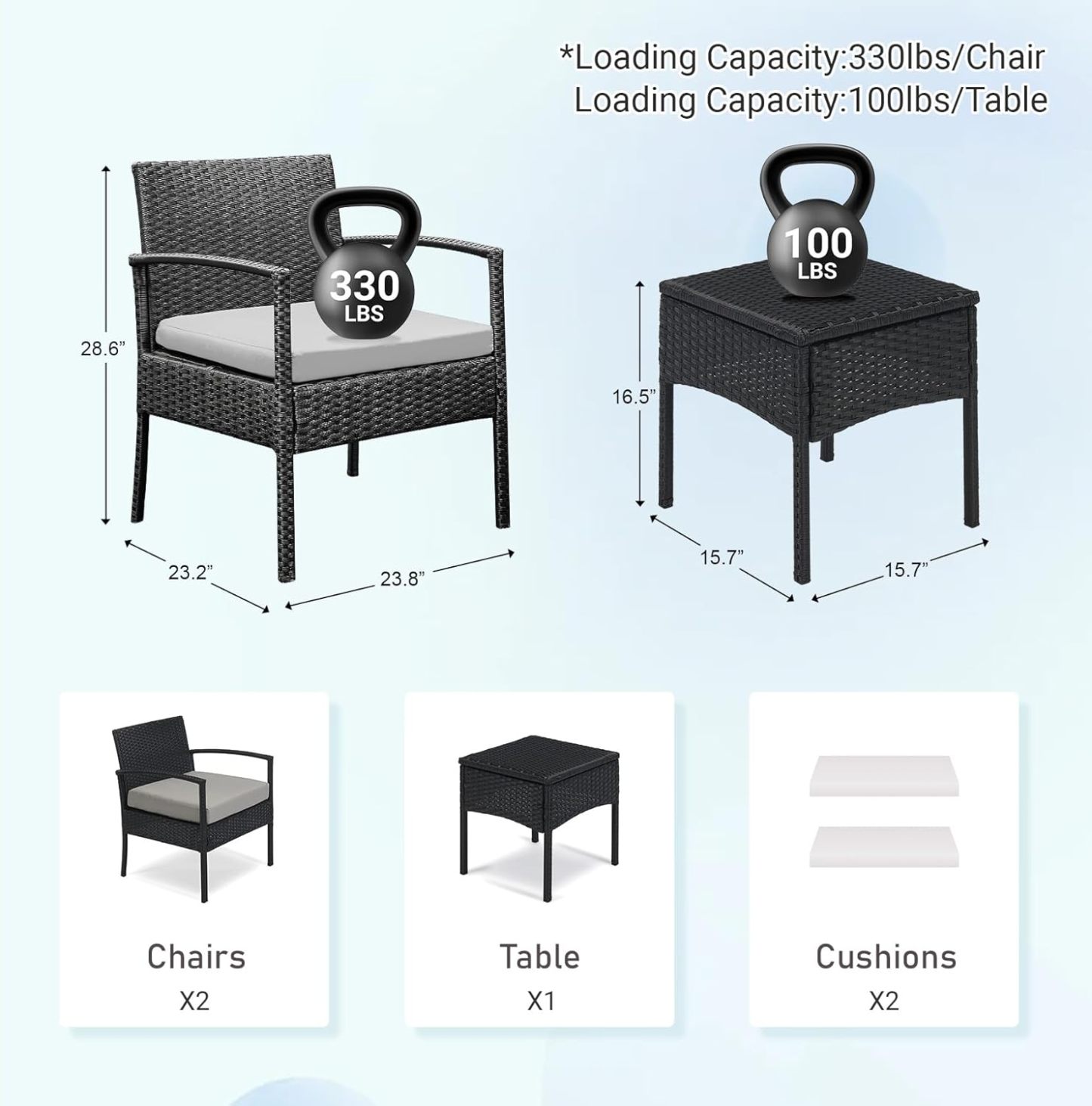 Outdoor Furniture 3 Piece Patio Bistro Set, Gray