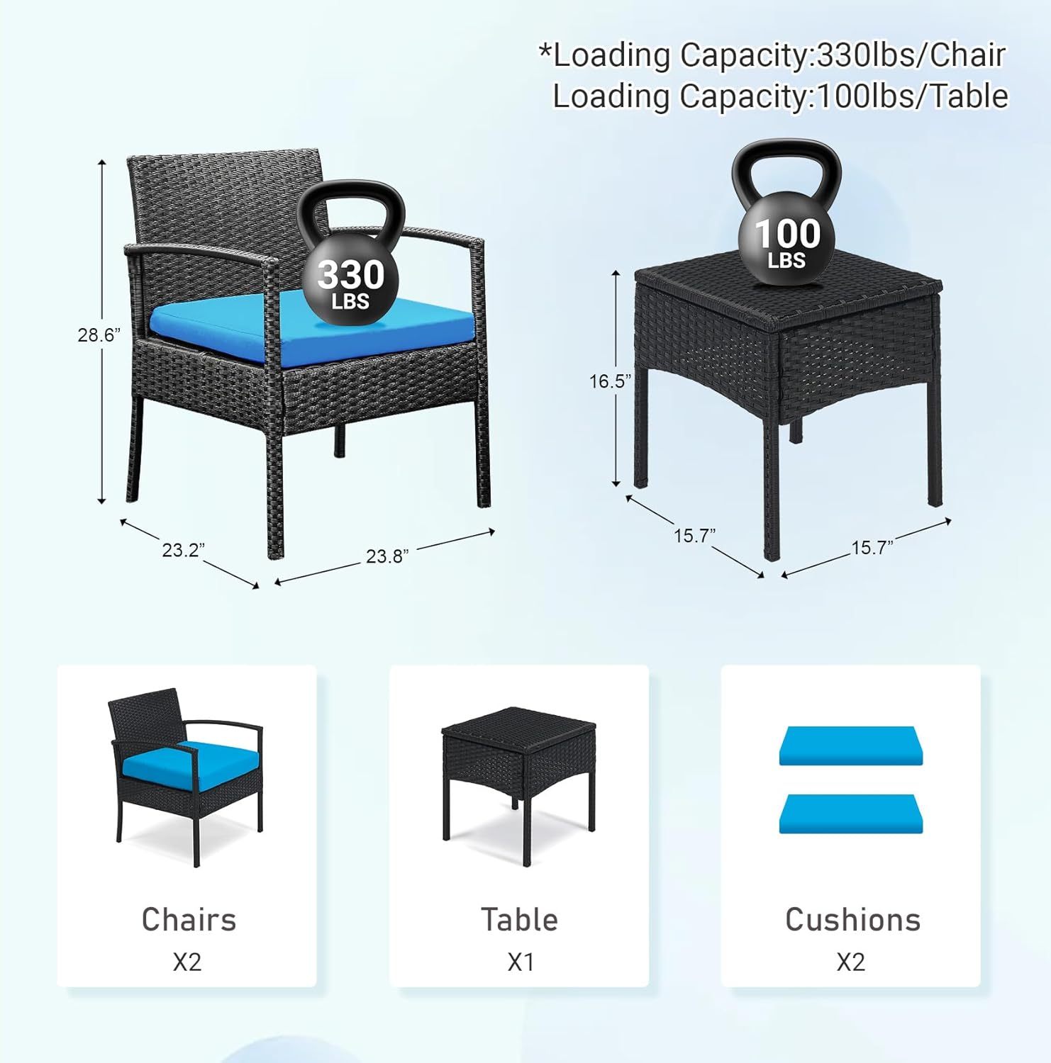 Outdoor Furniture 3 Piece Patio Bistro Set, Blue