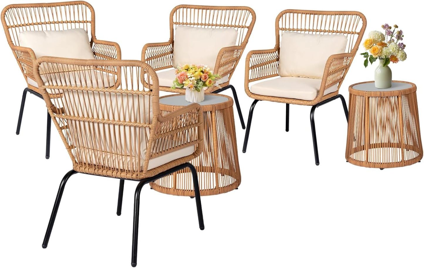 6 Pieces Patio Conversation Furniture Set, Beige