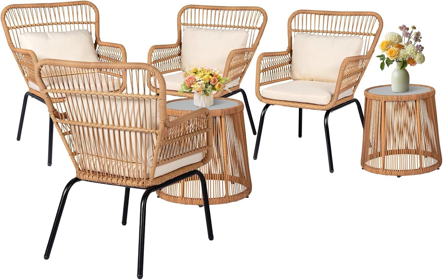 6 Pieces Patio Conversation Furniture Set, Beige