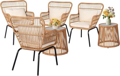 6 Pieces Patio Conversation Furniture Set, Beige