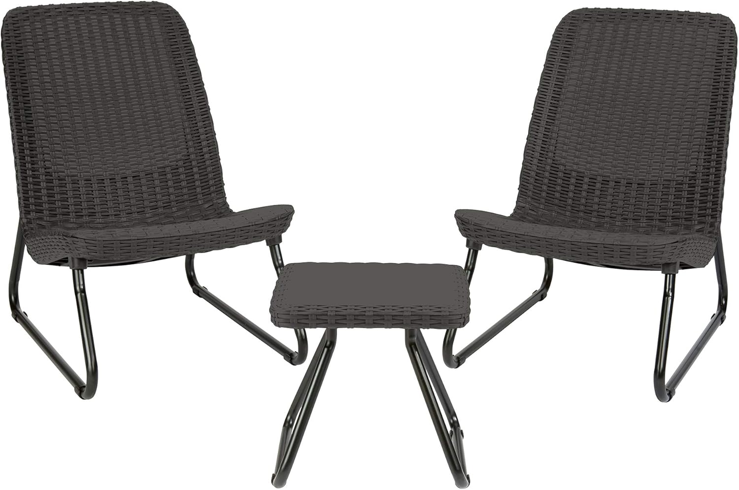 3 Piece Resin Wicker Patio Furniture Set with Side Table and Outdoor Chairs Dark Grey