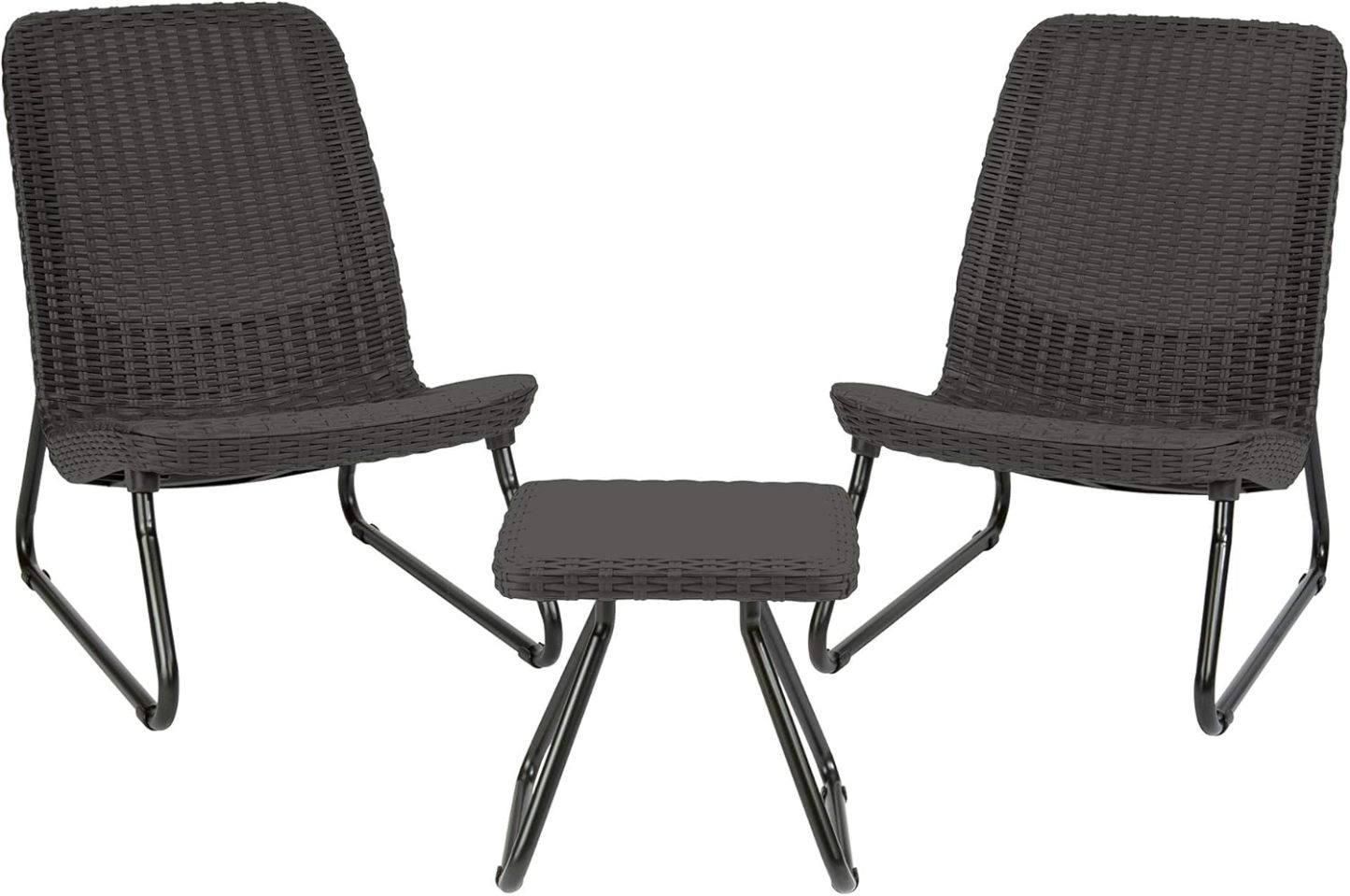 3 Piece Resin Wicker Patio Furniture Set with Side Table and Outdoor Chairs Dark Grey
