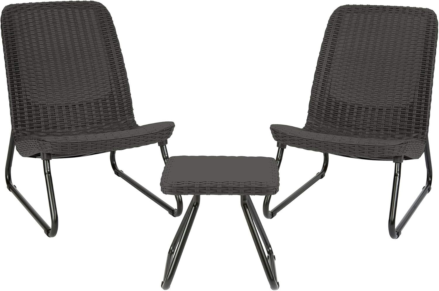 3 Piece Resin Wicker Patio Furniture Set with Side Table and Outdoor Chairs Dark Grey