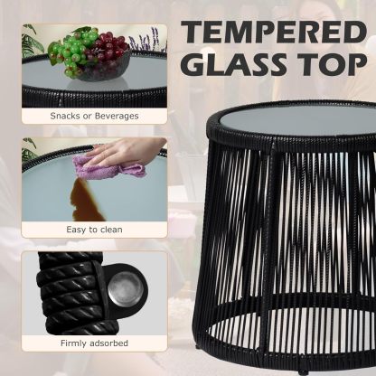 3 Piece Outdoor Wicker Furniture Bistro Set, Black/Beige