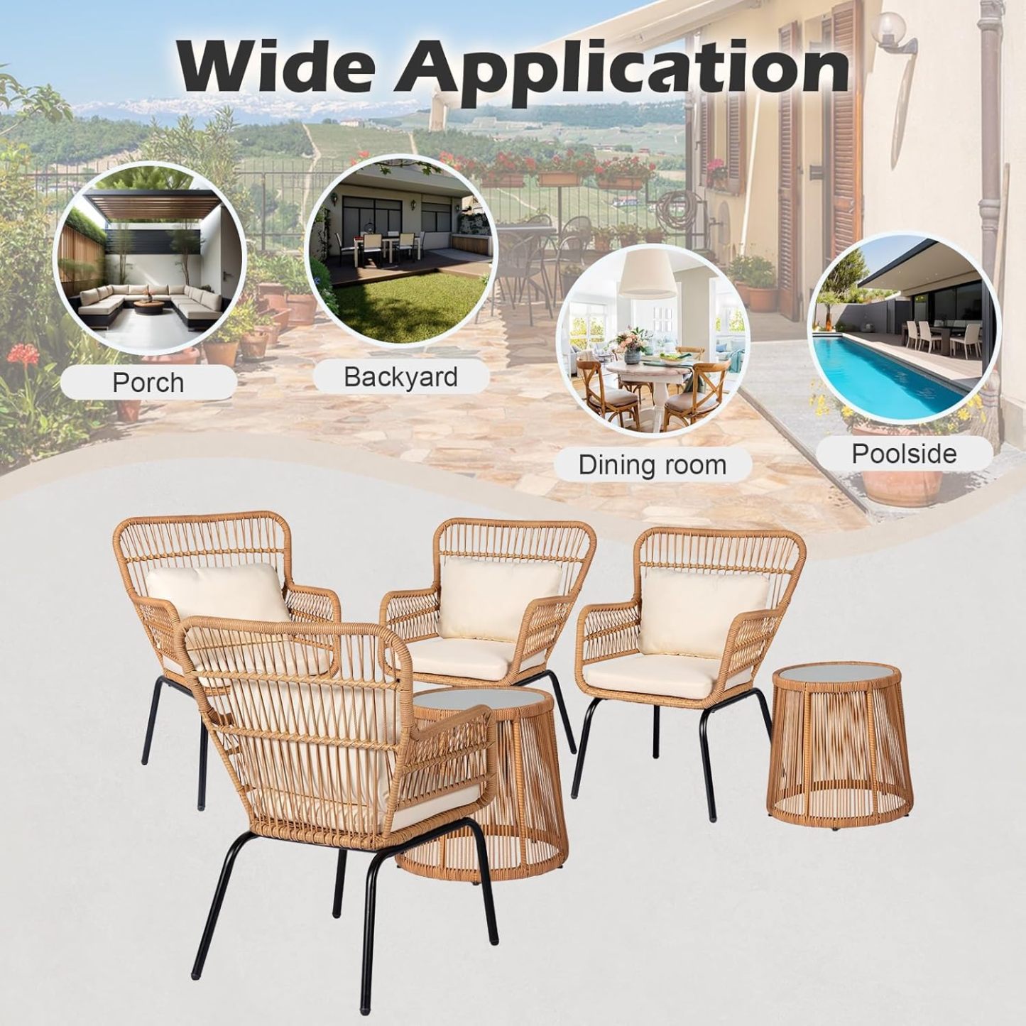 6 Pieces Patio Conversation Furniture Set, Beige