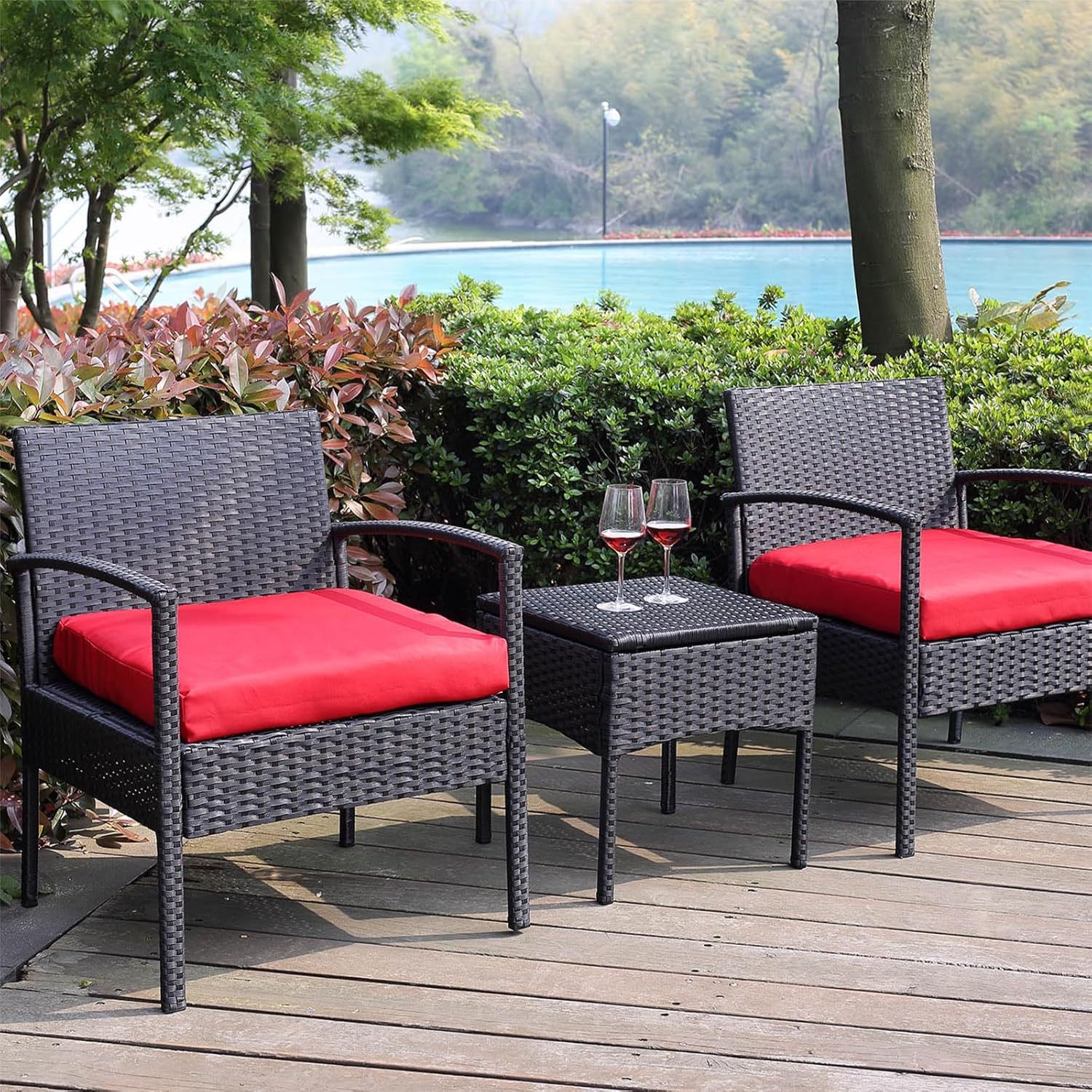 Outdoor Furniture 3 Piece Patio Bistro Set, Red