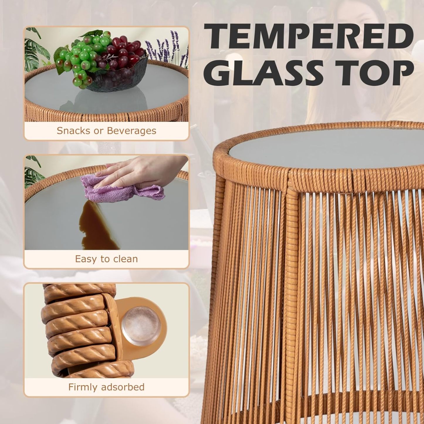 3 Piece Outdoor Wicker Furniture Bistro Set, Beige