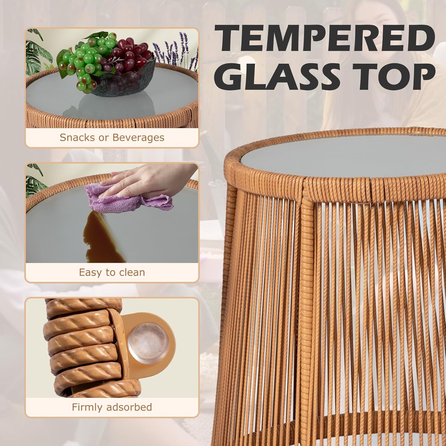 3 Piece Outdoor Wicker Furniture Bistro Set, Beige