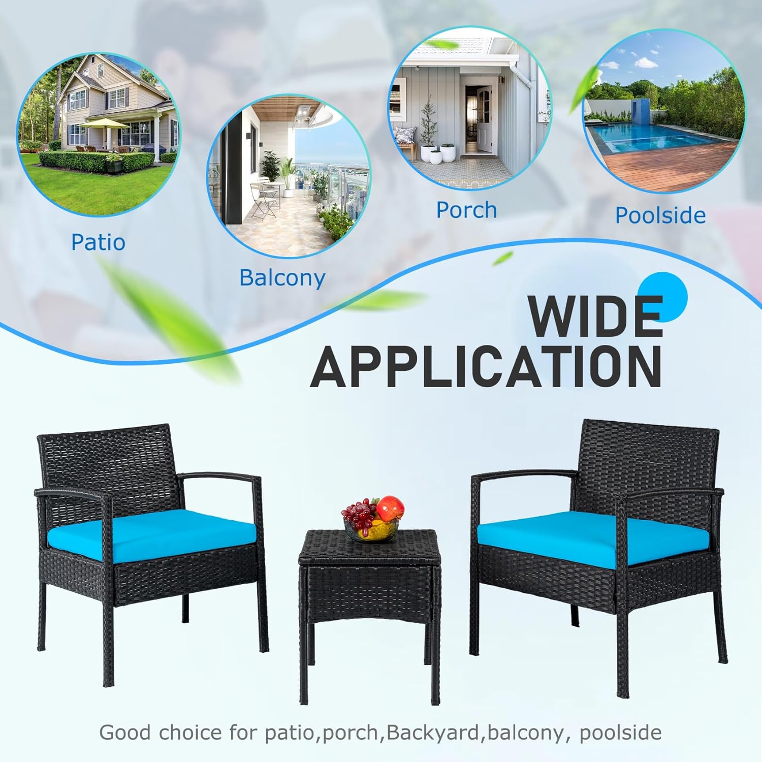 Outdoor Furniture 3 Piece Patio Bistro Set, Blue