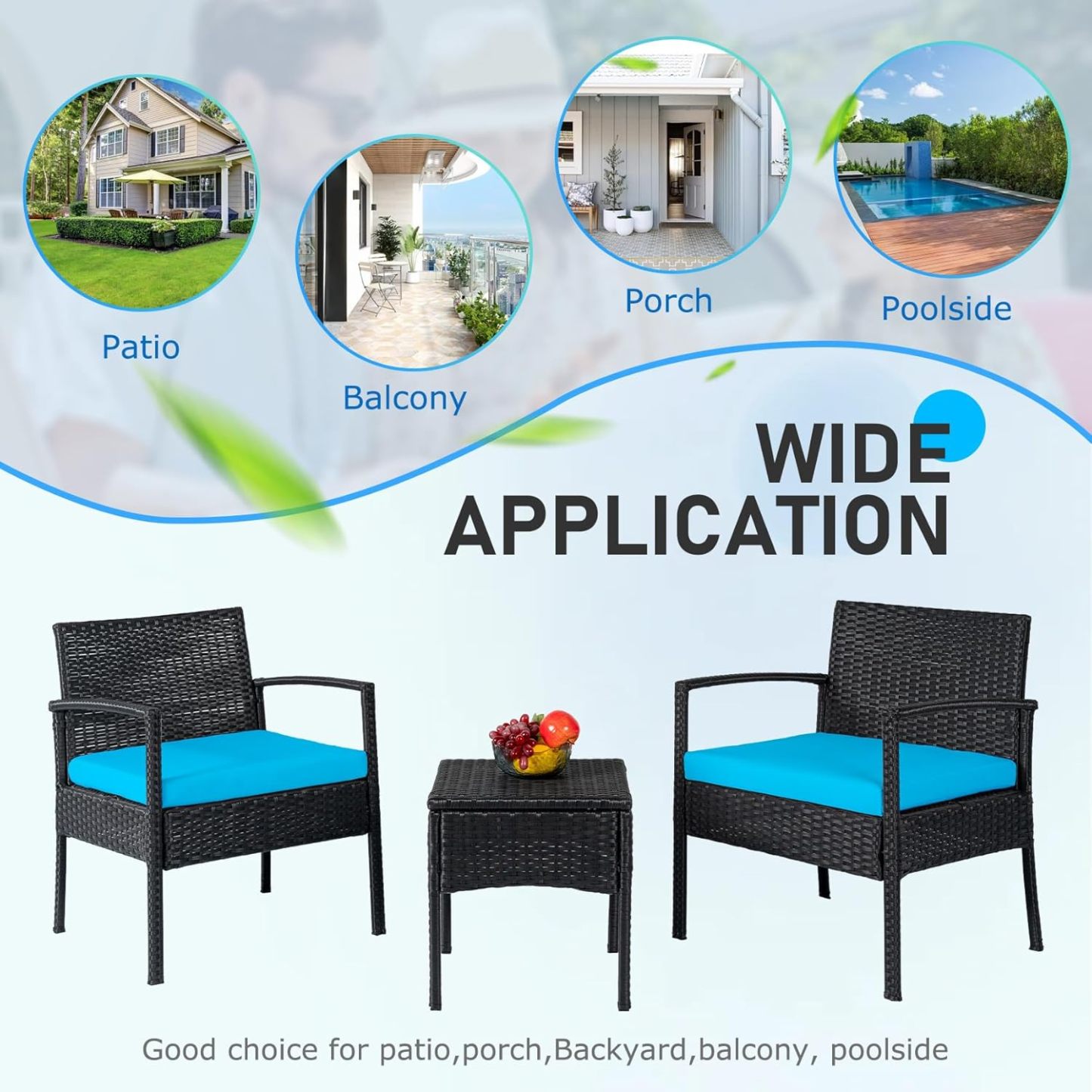 Outdoor Furniture 3 Piece Patio Bistro Set, Blue