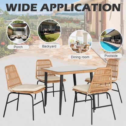5 Piece Rattan  Outdoor Patio Dining Set,  Beige