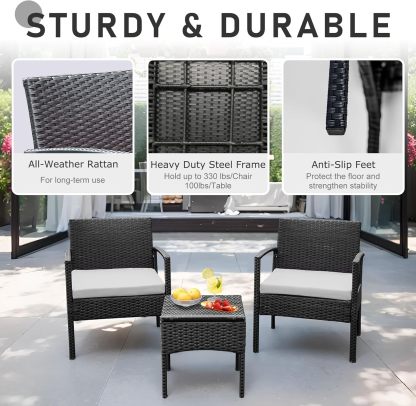 Outdoor Furniture 3 Piece Patio Bistro Set, Gray