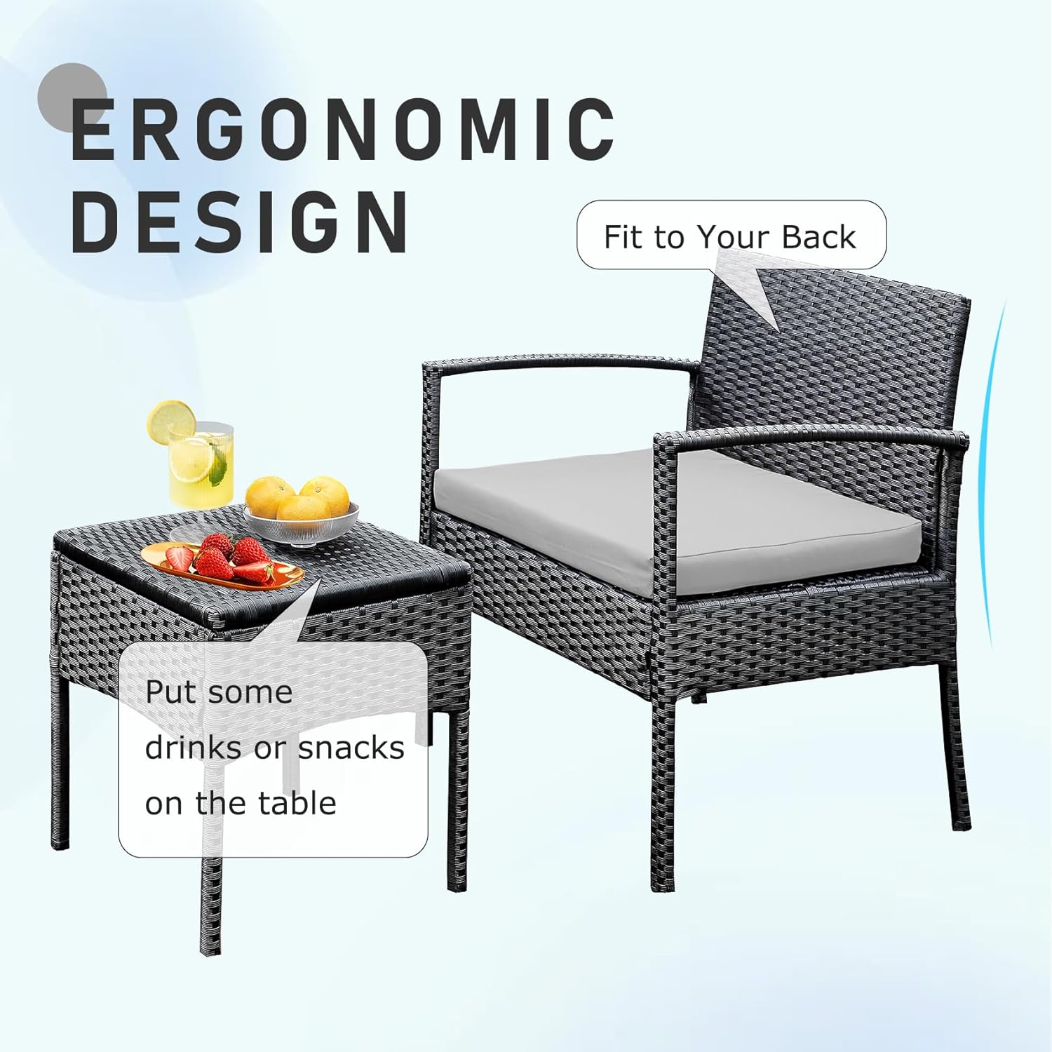 Outdoor Furniture 3 Piece Patio Bistro Set, Gray