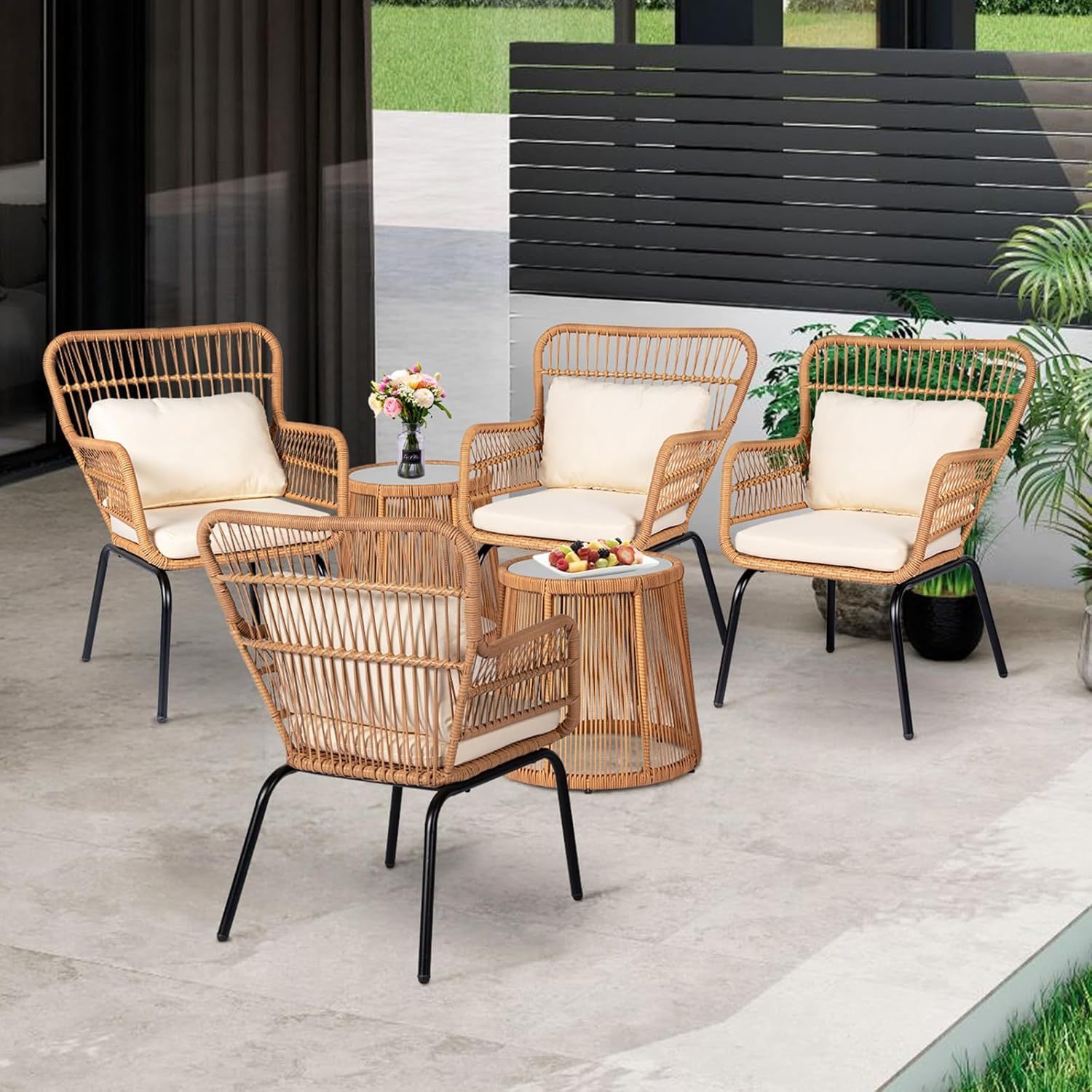 6 Pieces Patio Conversation Furniture Set, Beige