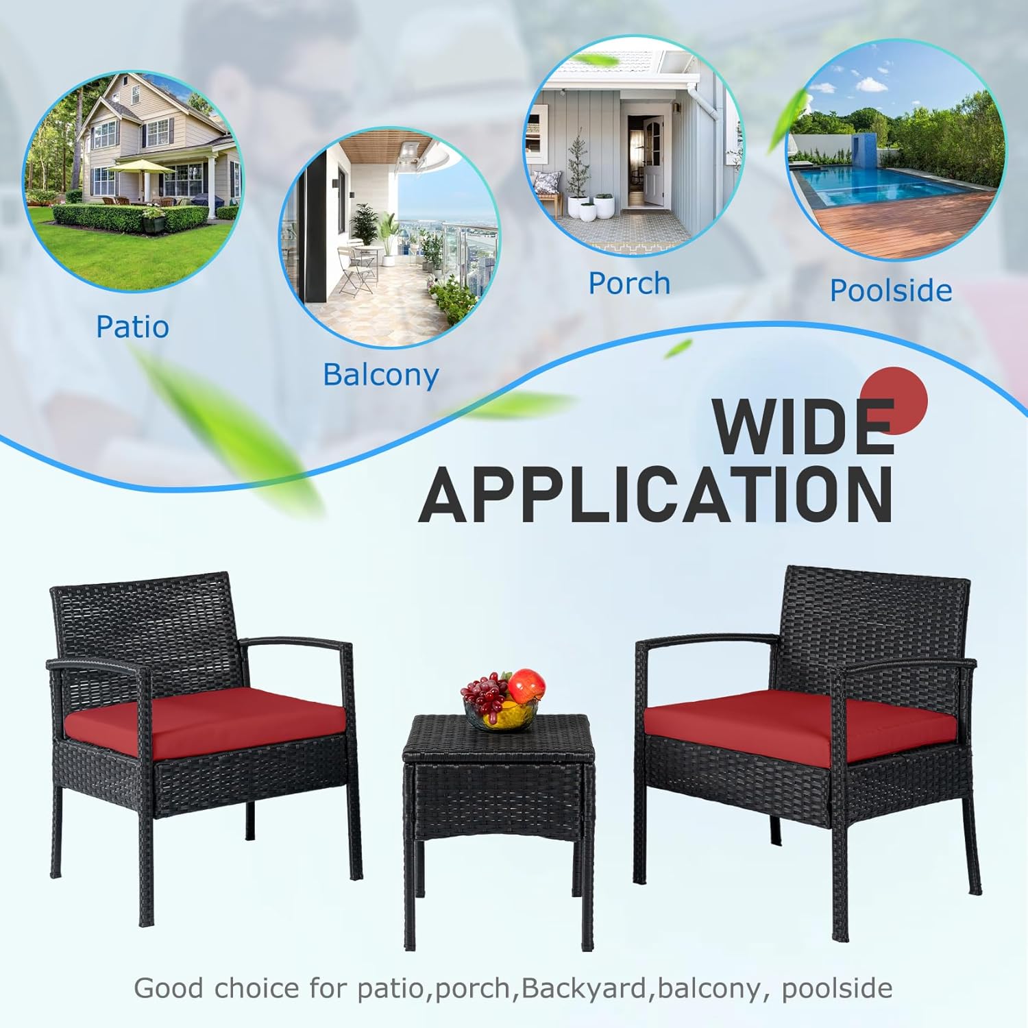 Outdoor Furniture 3 Piece Patio Bistro Set, Red