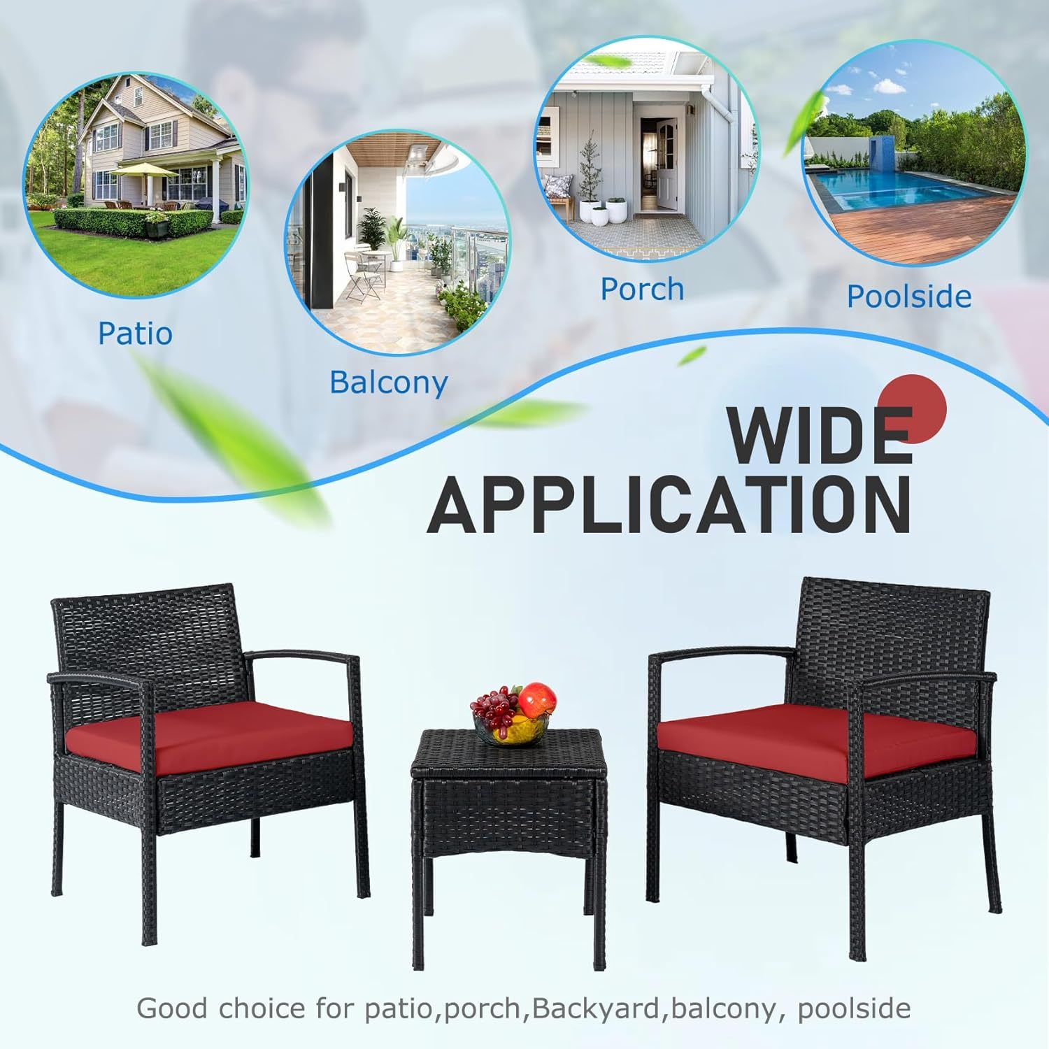 Outdoor Furniture 3 Piece Patio Bistro Set, Red