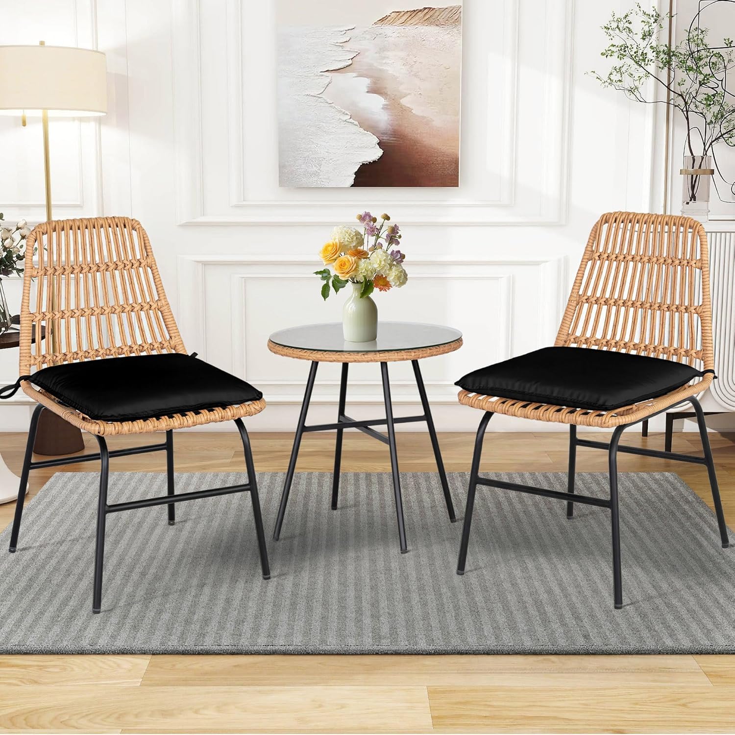 Wicker Dining Chairs Set of 2 Black