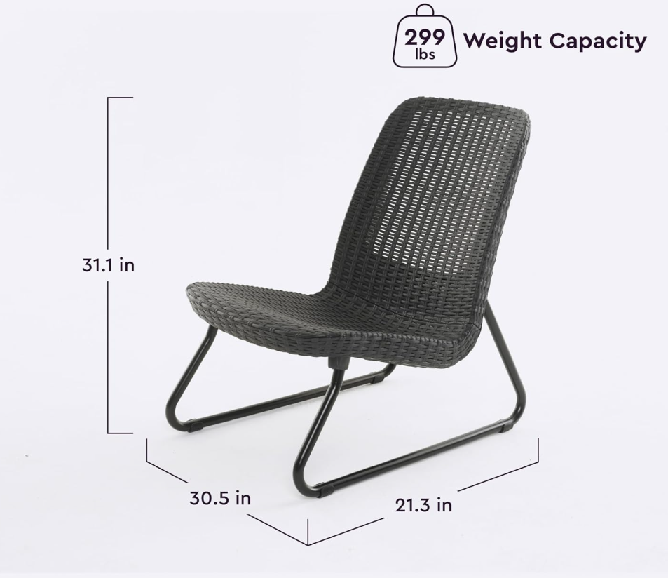 3 Piece Resin Wicker Patio Furniture Set with Side Table and Outdoor Chairs Dark Grey